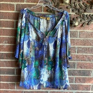 Valerie Stevens size 2X sheer blouse snakeskin top